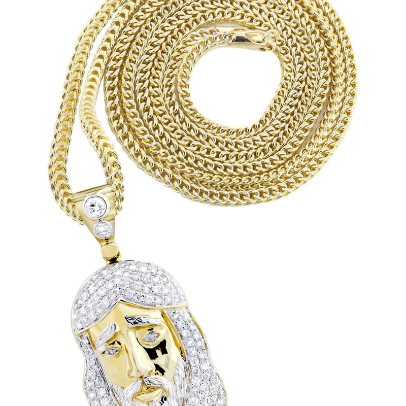 14K Yellow Gold Jesus Head Diamond Necklace  | 1.16 Carats