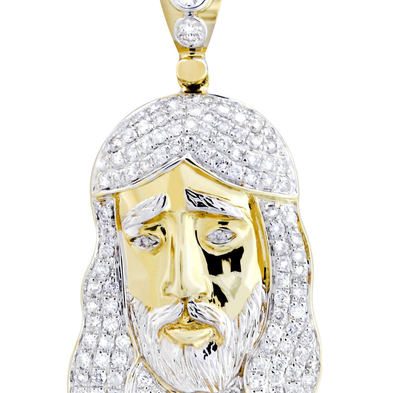 14K Yellow Gold Jesus Head Diamond Necklace  | 1.16 Carats