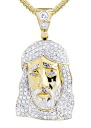 14K Yellow Gold Jesus Head Diamond Necklace  | 1.16 Carats