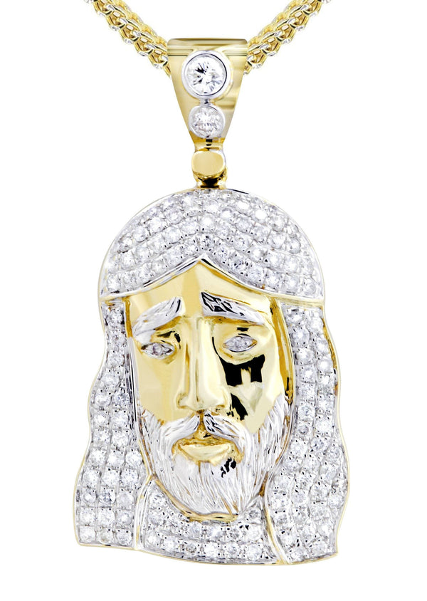 14K Yellow Gold Jesus Head Diamond Necklace  | 1.16 Carats