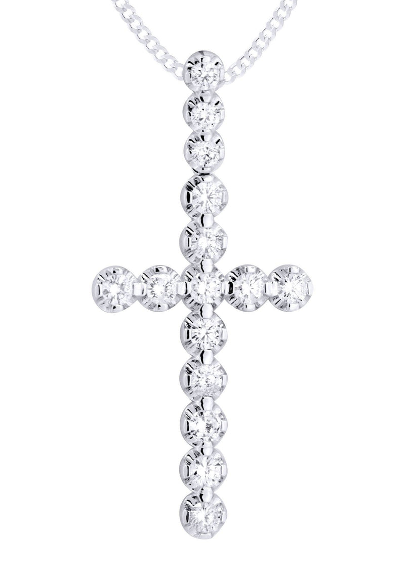14K White Gold Diamond Cross Necklace  | 2.34 Carats
