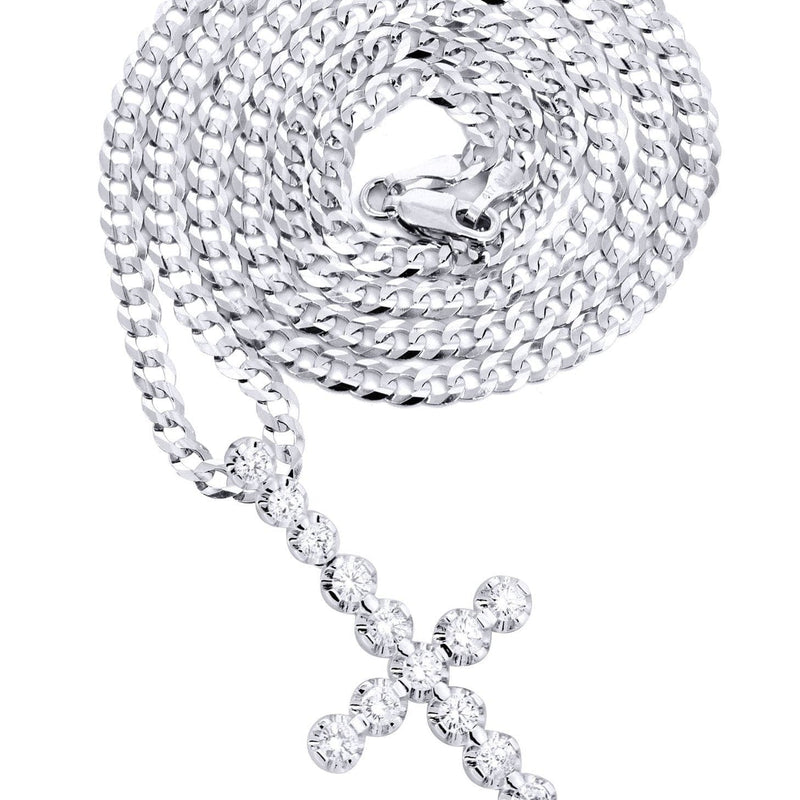 14K White Gold Diamond Cross Necklace  | 2.34 Carats