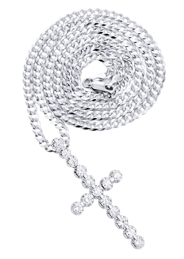 14K White Gold Diamond Cross Necklace  | 2.34 Carats