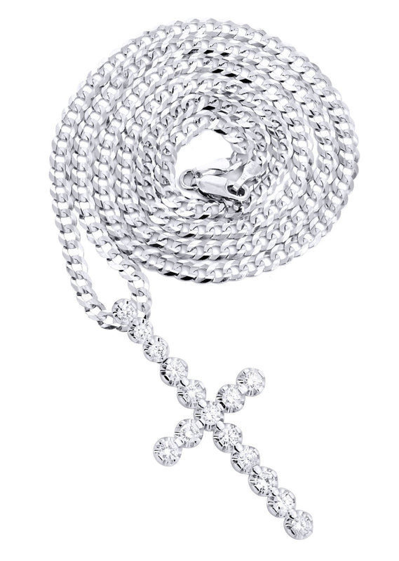 14K White Gold Diamond Cross Necklace  | 2.34 Carats