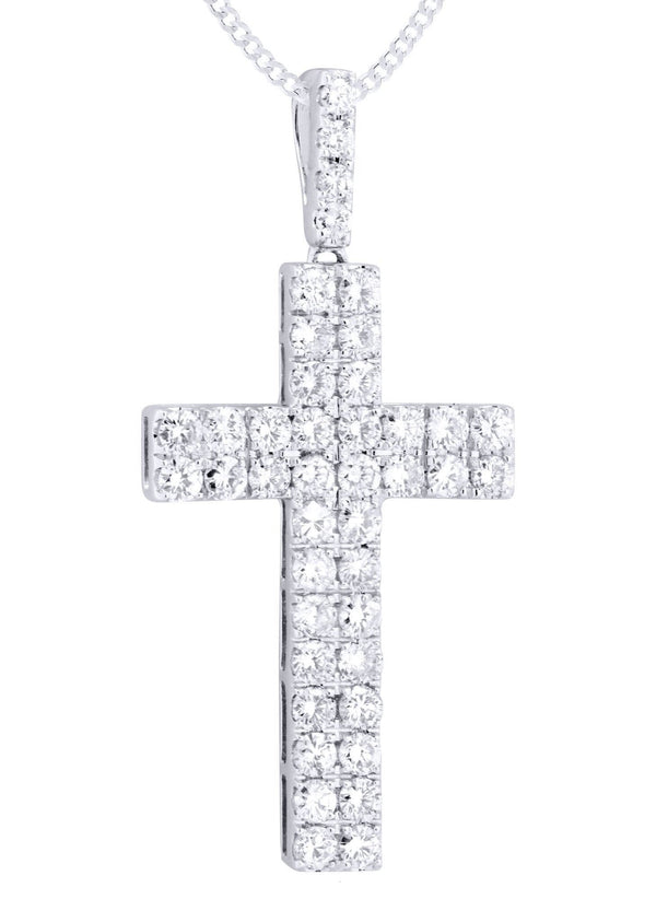 14K White Gold Diamond Cross Necklace  | 2.57 Carats