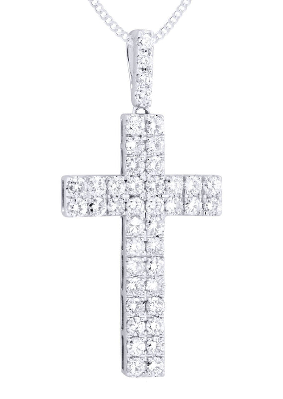 14K White Gold Diamond Cross Necklace  | 2.57 Carats