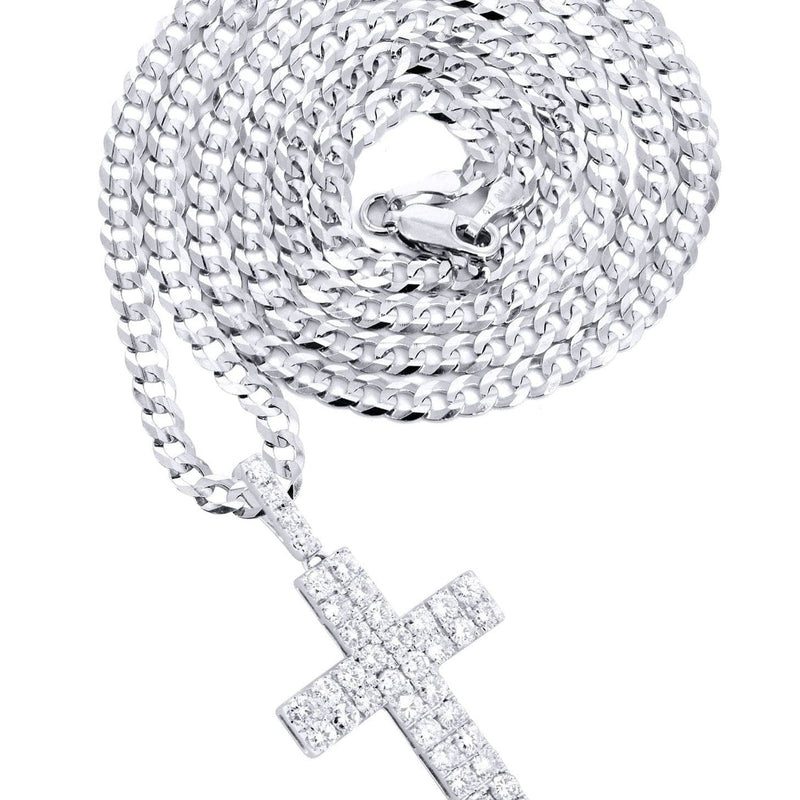 14K White Gold Diamond Cross Necklace  | 2.57 Carats