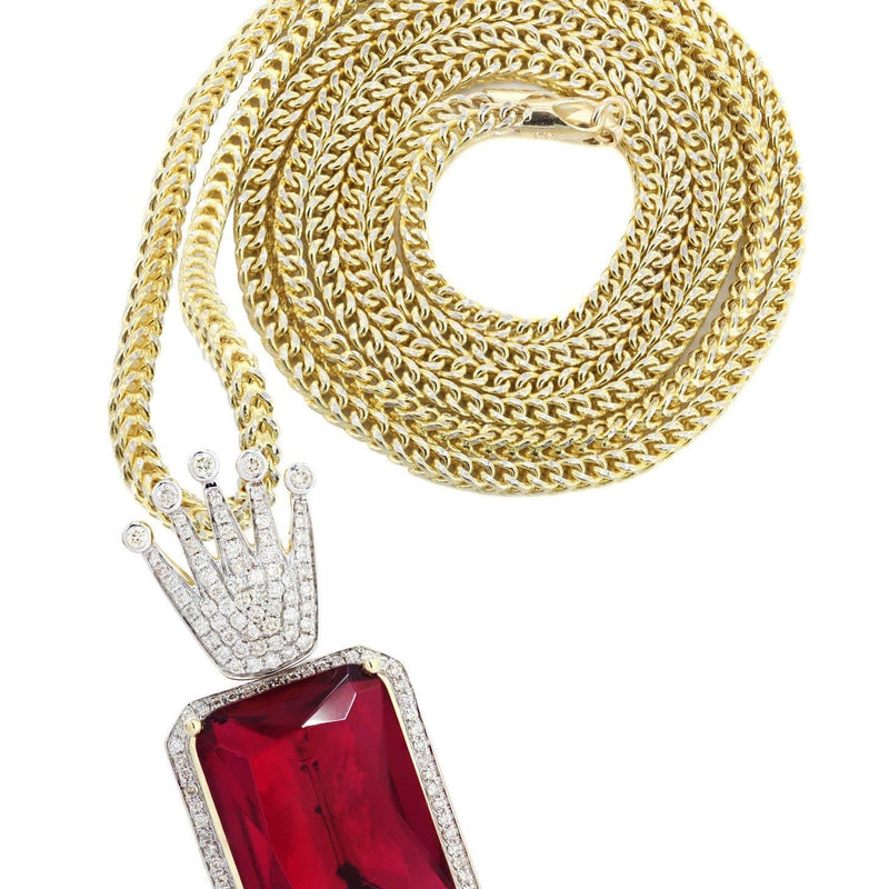 14K Yellow Gold Ruby Crown Diamond Necklace  | 1.14K Carats