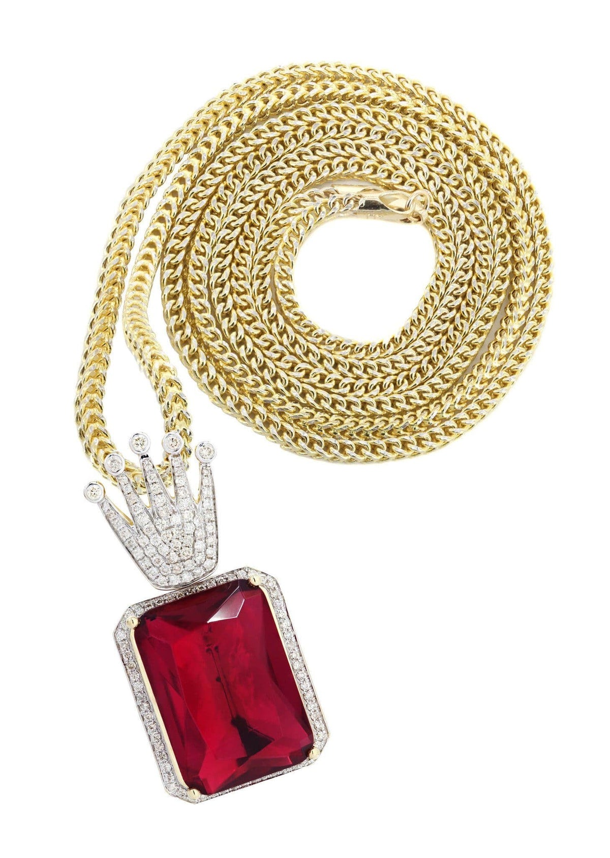 14K Yellow Gold Ruby Crown Diamond Necklace  | 1.14K Carats