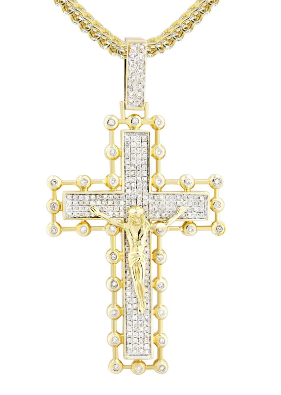 14K Yellow Gold Cross Diamond Necklace  | 2.65 Carats