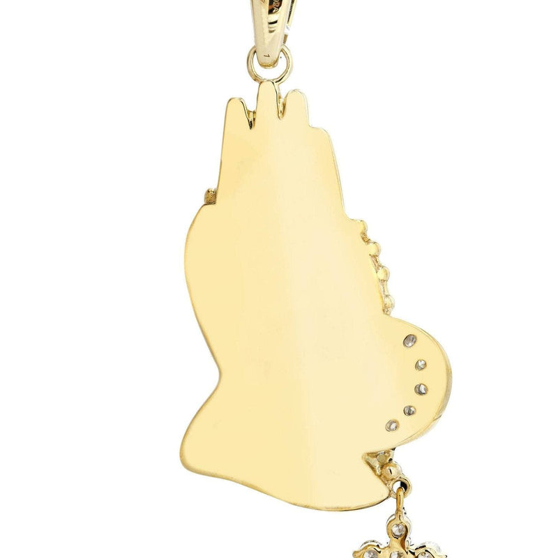 10K Yellow Gold Praying Hands Diamond Necklace  | 5 Carats