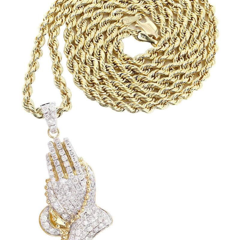 10K Yellow Gold Praying Hands Diamond Necklace  | 5 Carats