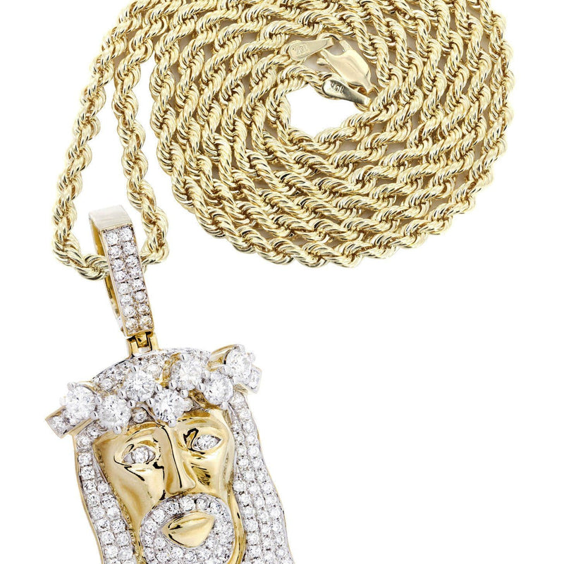 14K Yellow Gold Jesus Head Diamond Necklace  | 5.85 Carats