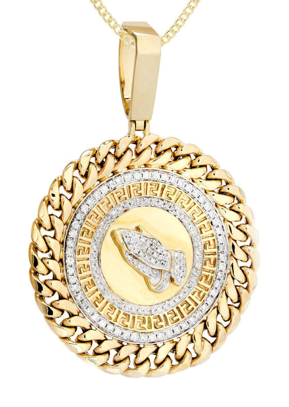 14 Yellow Gold Praying Hands Diamond Necklace | 1.46 Carats