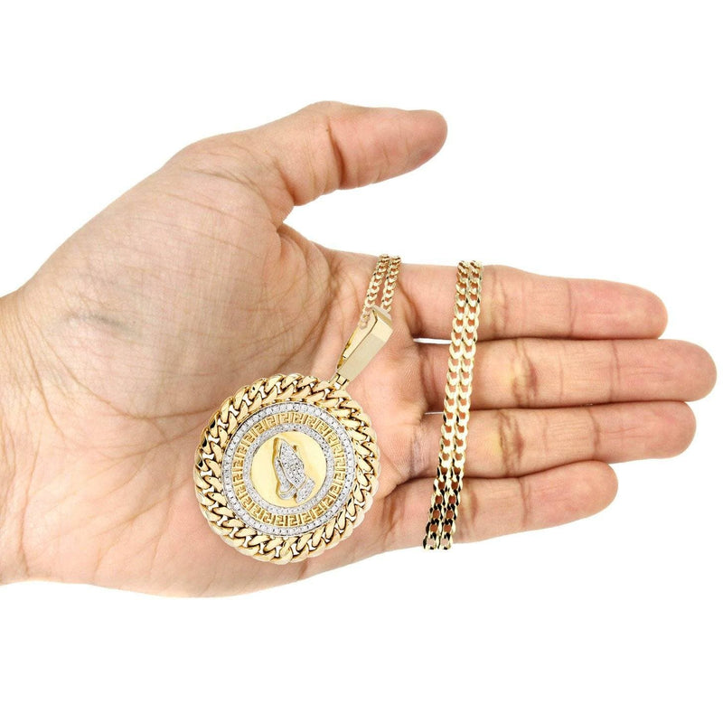 14 Yellow Gold Praying Hands Diamond Necklace | 1.46 Carats