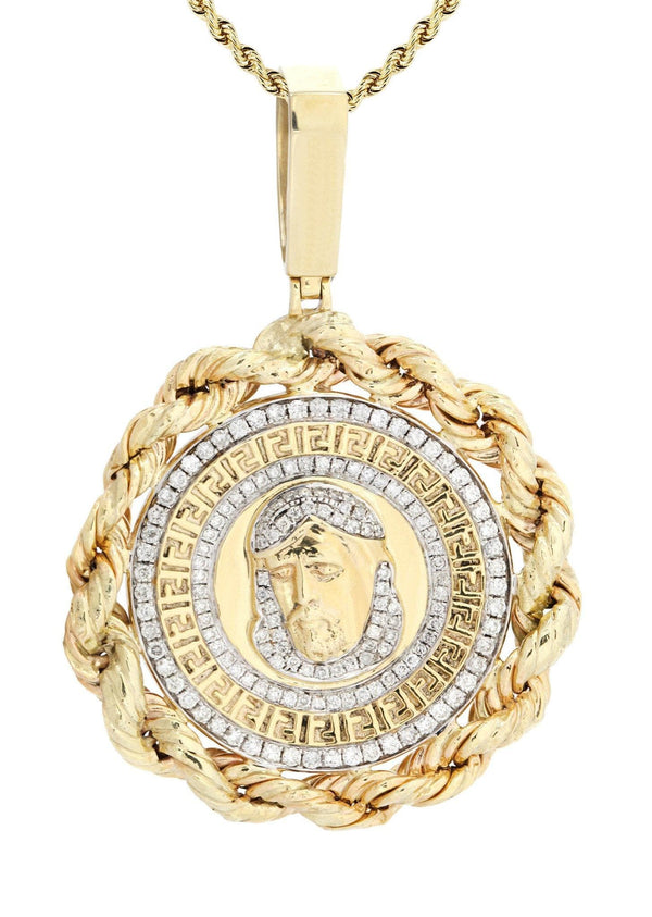 10K Yellow Gold Jesus Head Diamond Necklace | 1.7 Carats