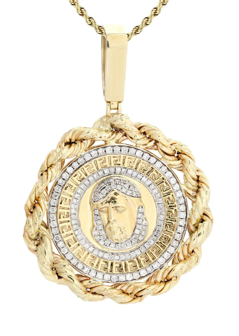 10K Yellow Gold Jesus Head Diamond Necklace | 1.7 Carats