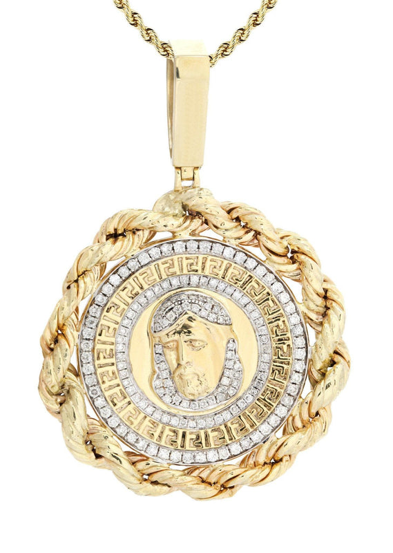 10K Yellow Gold Jesus Head Diamond Necklace | 1.7 Carats
