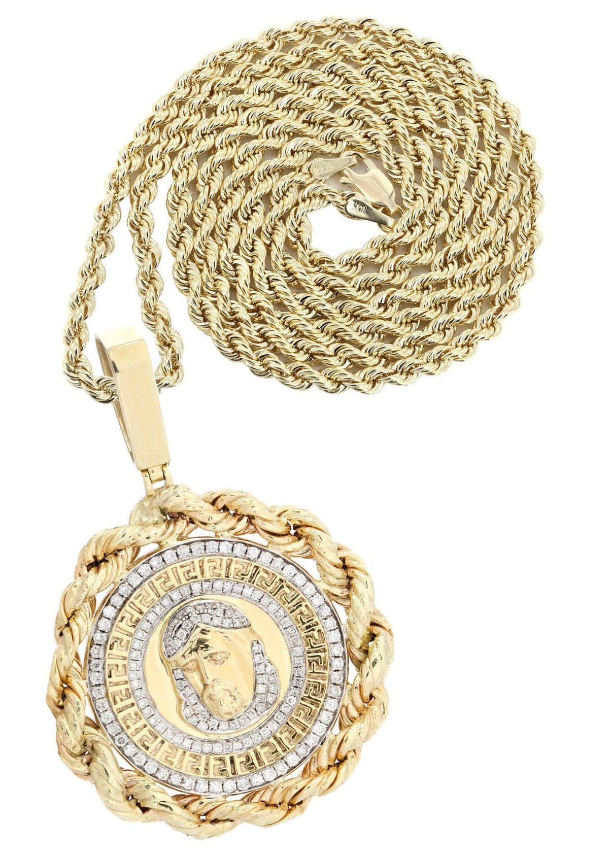 10K Yellow Gold Jesus Head Diamond Necklace | 1.7 Carats