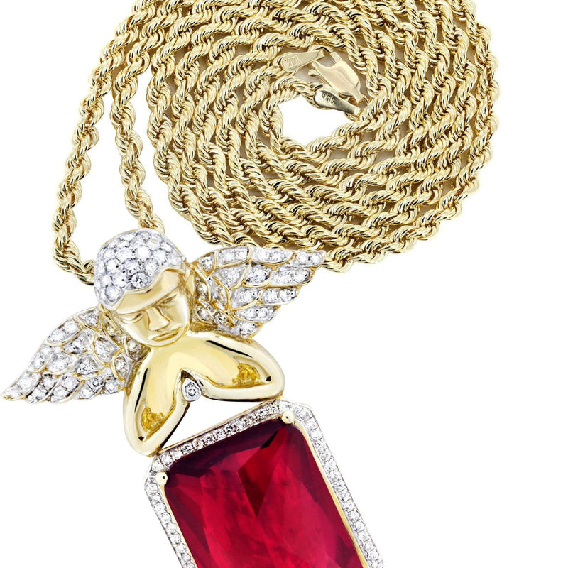 10K Yellow Gold Ruby Angel Diamond Necklace  | 1.6 Carats