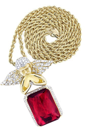 10K Yellow Gold Ruby Angel Diamond Necklace  | 1.6 Carats