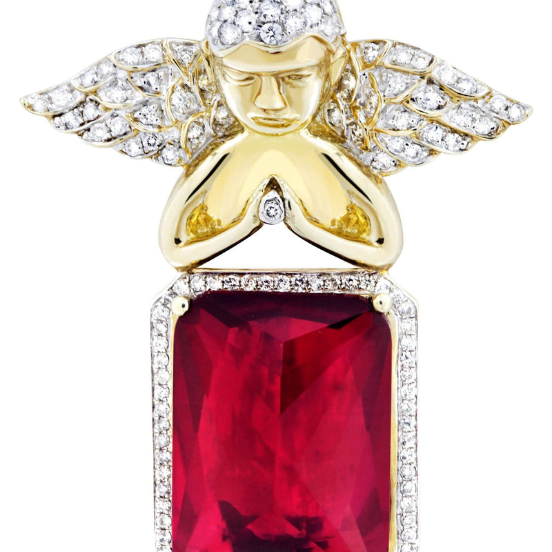 10K Yellow Gold Ruby Angel Diamond Necklace  | 1.6 Carats