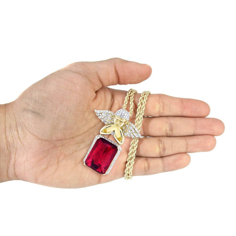 10K Yellow Gold Ruby Angel Diamond Necklace  | 1.6 Carats