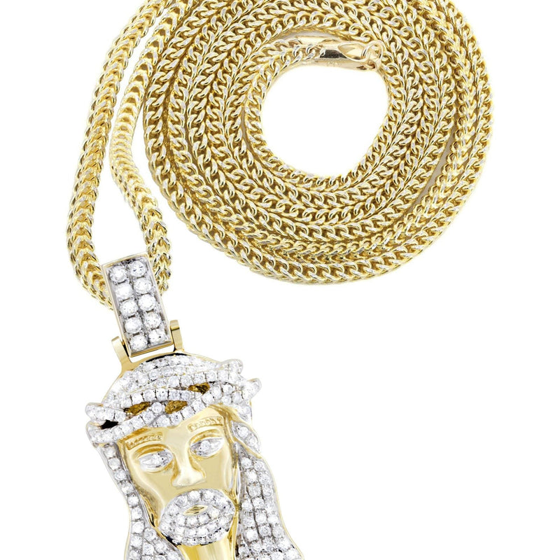 14K Yellow Gold Jesus Head Diamond Necklace  | 0.88 Carats