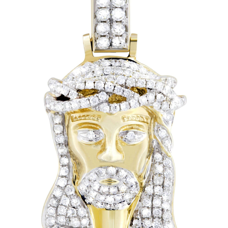 14K Yellow Gold Jesus Head Diamond Necklace  | 0.88 Carats