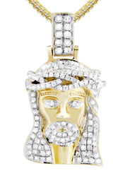 14K Yellow Gold Jesus Head Diamond Necklace  | 0.88 Carats