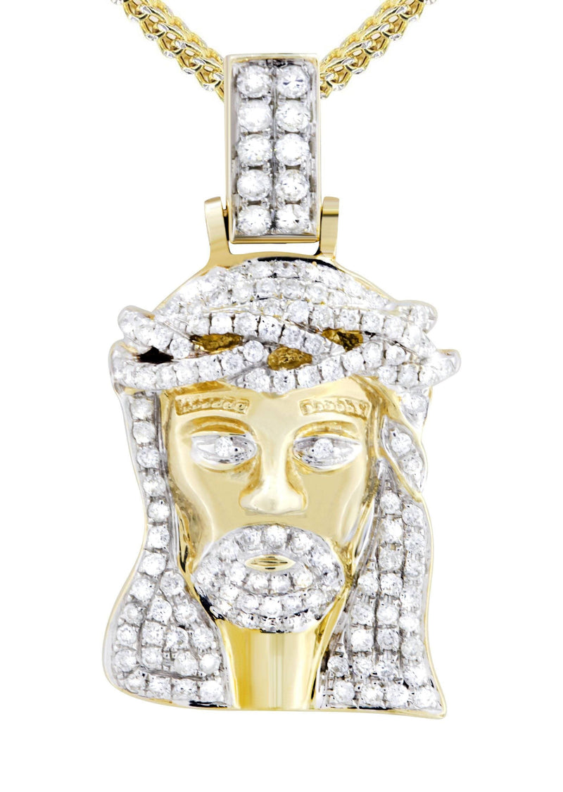 14K Yellow Gold Jesus Head Diamond Necklace  | 0.88 Carats