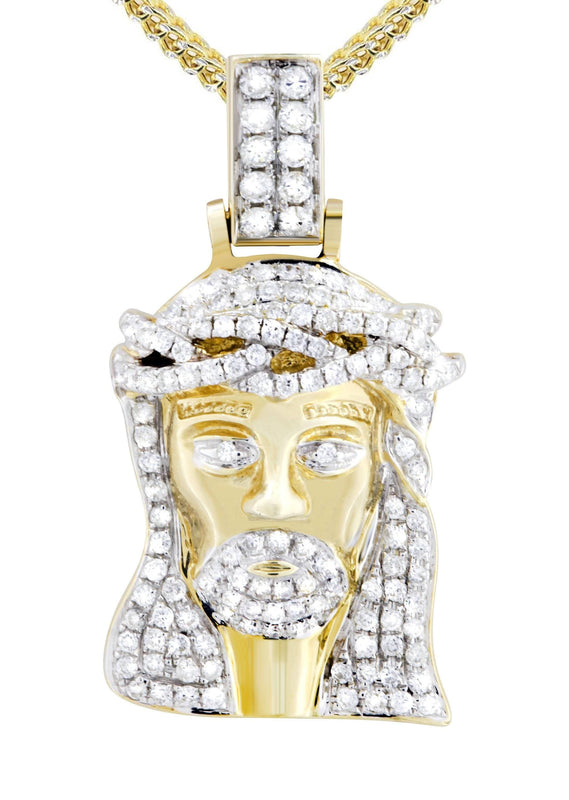 14K Yellow Gold Jesus Head Diamond Necklace  | 0.88 Carats