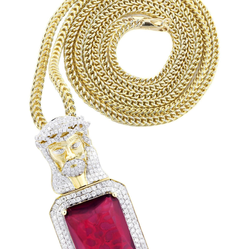 14K Yellow Gold Ruby Jesus Diamond Necklace  | 2.53 Carats