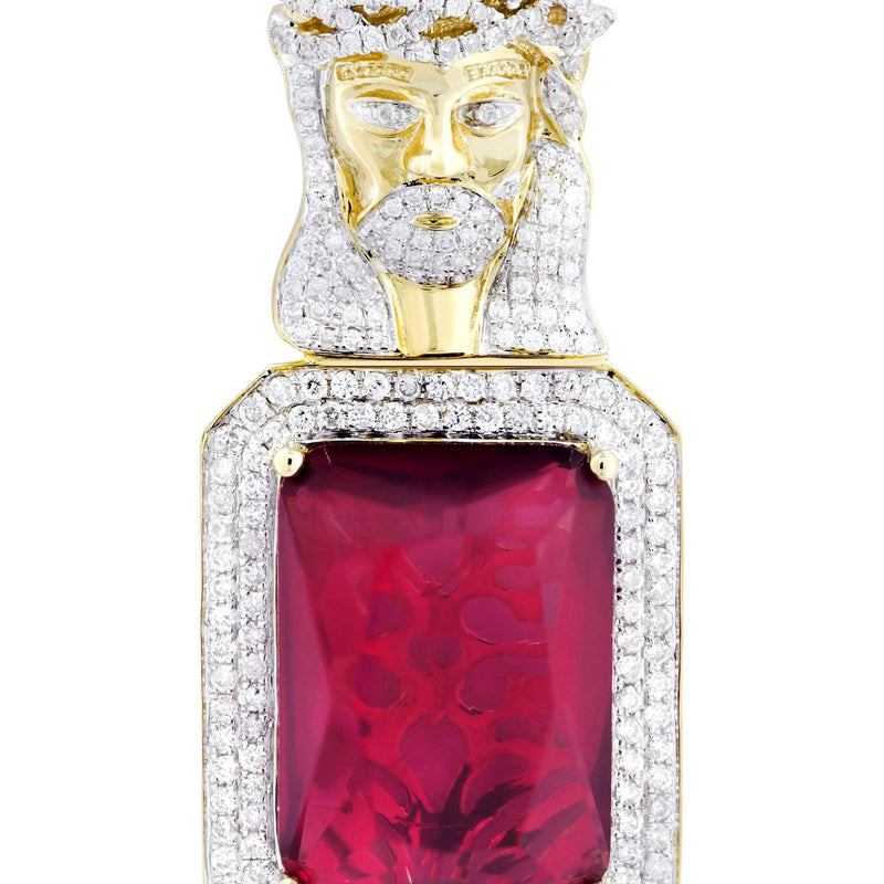 14K Yellow Gold Ruby Jesus Diamond Necklace  | 2.53 Carats