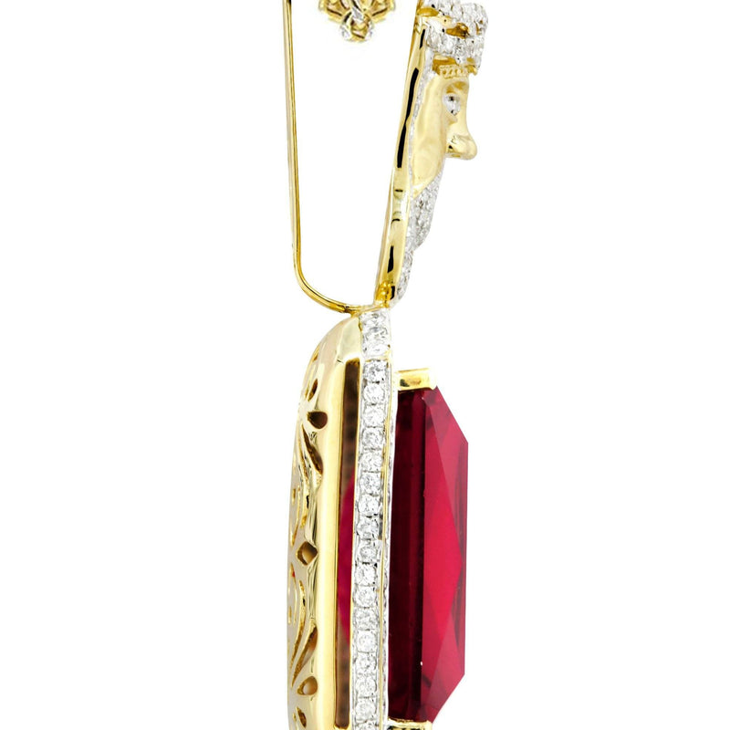 14K Yellow Gold Ruby Jesus Diamond Necklace  | 2.53 Carats