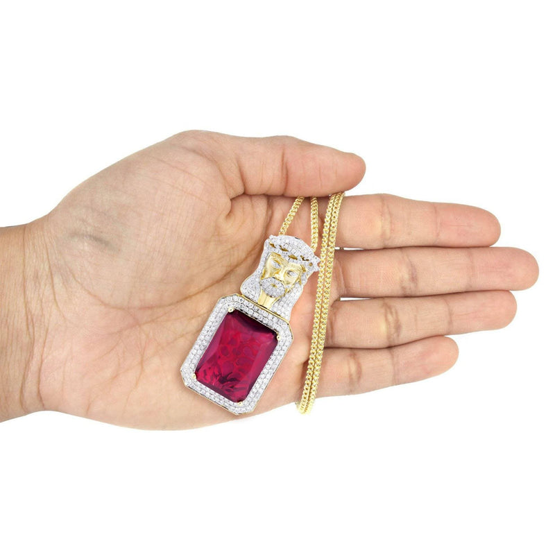 14K Yellow Gold Ruby Jesus Diamond Necklace  | 2.53 Carats