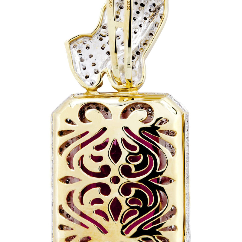 14K Yellow Gold Ruby Praying Hands Diamond Necklace  | 2.91 Carats