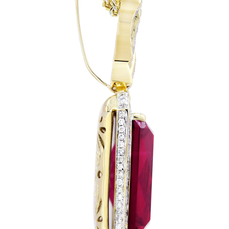 14K Yellow Gold Ruby Praying Hands Diamond Necklace  | 2.91 Carats