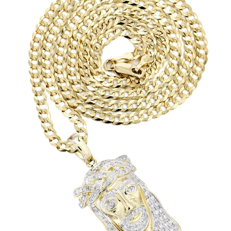 10K Yellow Gold Jesus Head Diamond Necklace  | 0.66 Carats