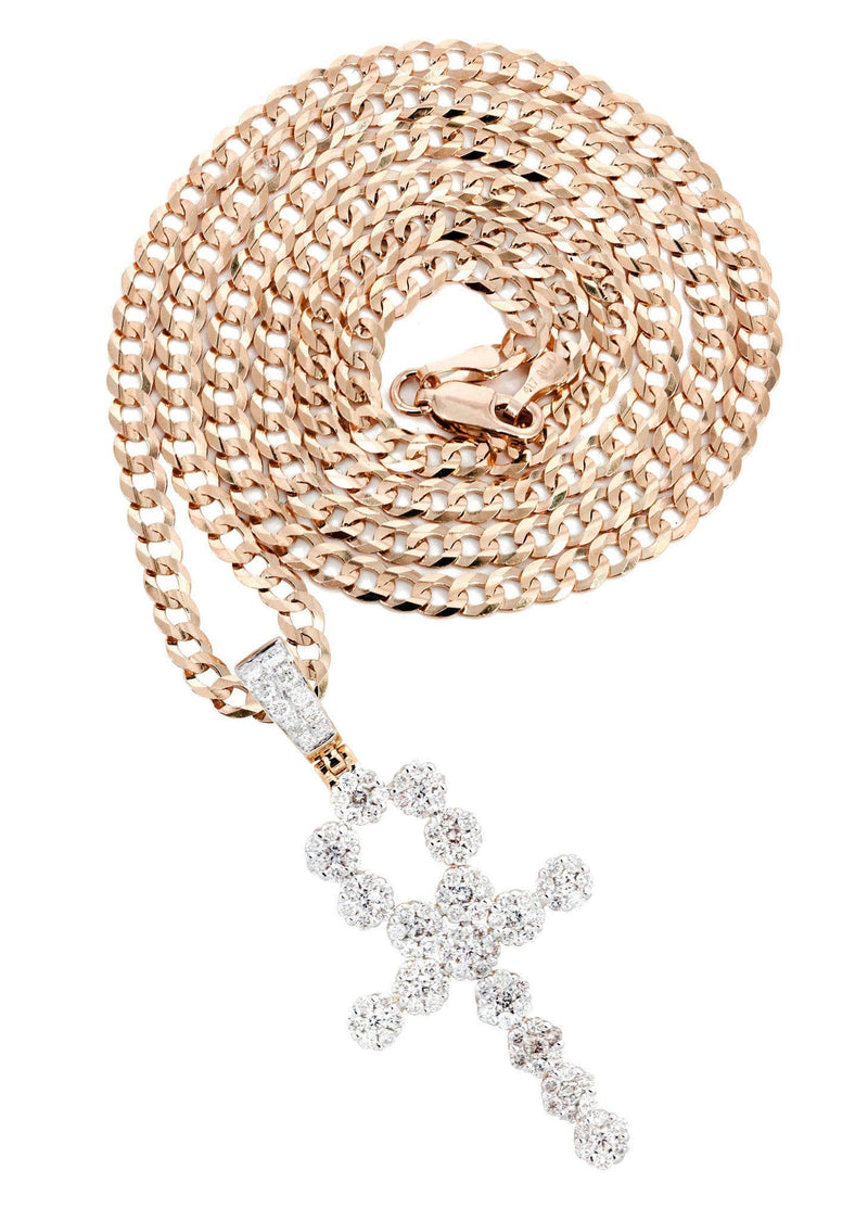 14K Rose Gold Ankh Diamond Necklace  | 2.85 Carats