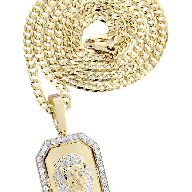 14K Yellow Gold Lion Dog Tag Diamond Necklace  | 3.09 Carats
