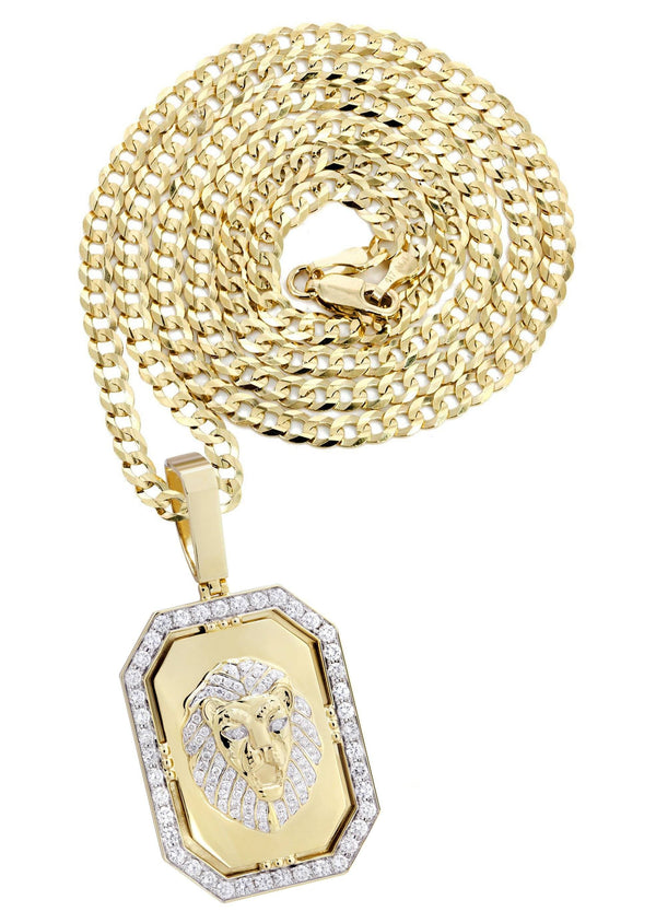 14K Yellow Gold Lion Dog Tag Diamond Necklace  | 3.09 Carats