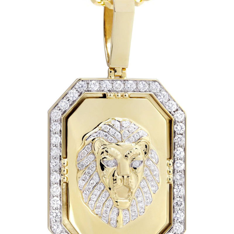14K Yellow Gold Lion Dog Tag Diamond Necklace  | 3.09 Carats