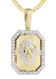 14K Yellow Gold Lion Dog Tag Diamond Necklace  | 3.09 Carats
