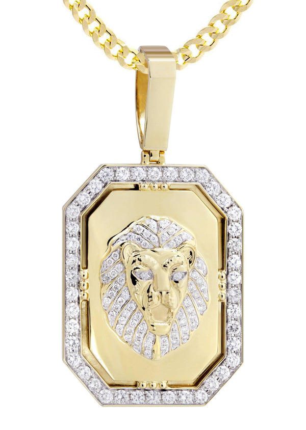 14K Yellow Gold Lion Dog Tag Diamond Necklace  | 3.09 Carats
