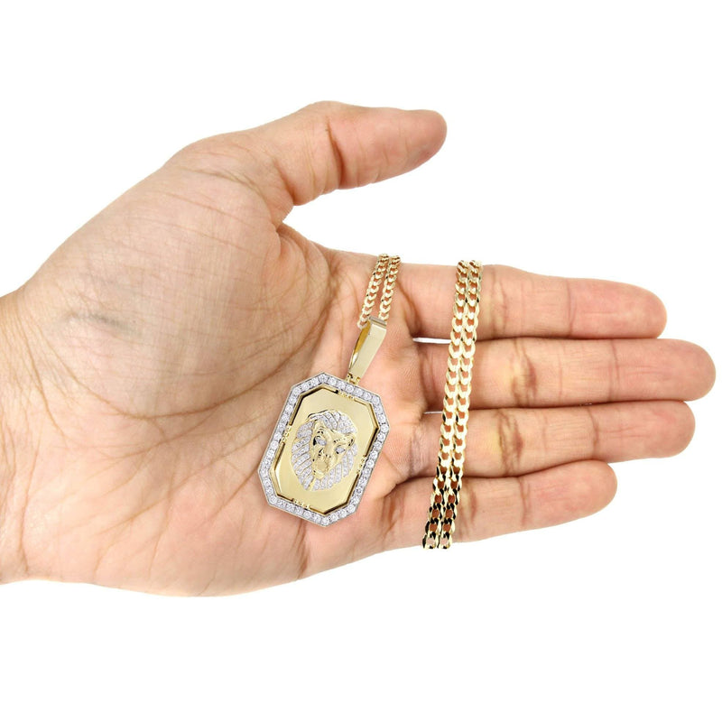 14K Yellow Gold Lion Dog Tag Diamond Necklace  | 3.09 Carats