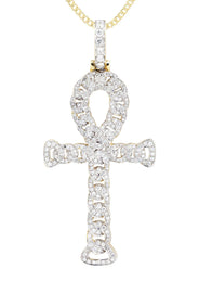 14K Yellow Gold Ankh Diamond Necklace  | 1.88 Carats