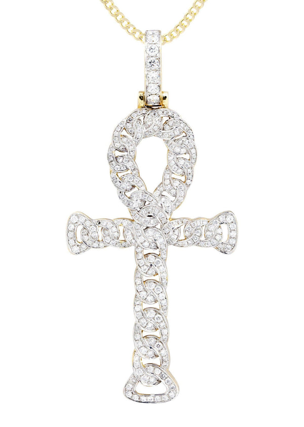 14K Yellow Gold Ankh Diamond Necklace  | 1.88 Carats