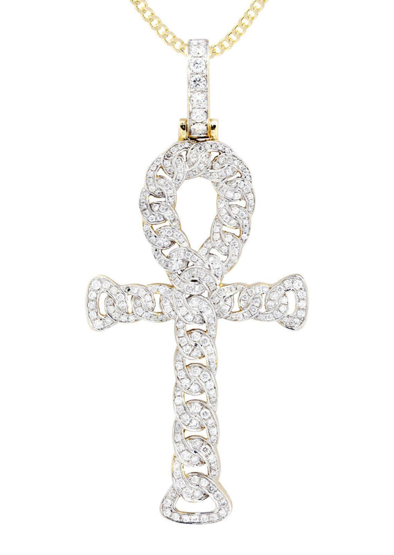14K Yellow Gold Ankh Diamond Necklace  | 1.88 Carats