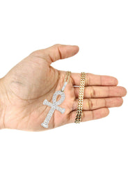 14K Yellow Gold Ankh Diamond Necklace  | 1.88 Carats